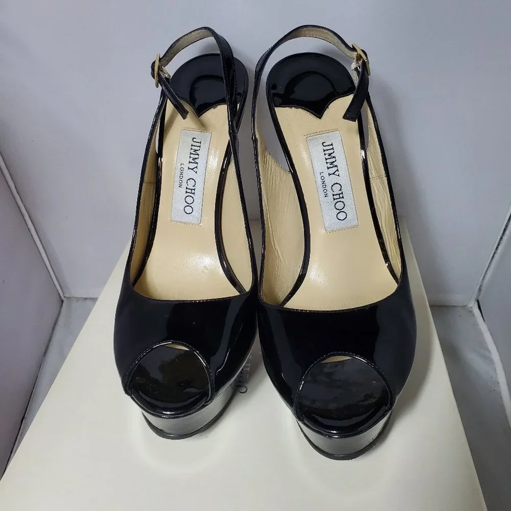 Jimmy Choo peep toe platform shoes sling back buckle fastenings Black 37…